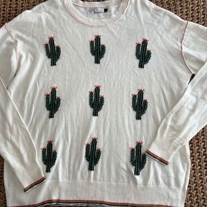 Zaket and Plover Cactus Long Sleeve White Cotton Cashmere Sweater Sz Large